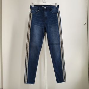 *Sold* Women High Rise Skinny Jeans Crystal Diamond Bling Side Size 26 NWOT